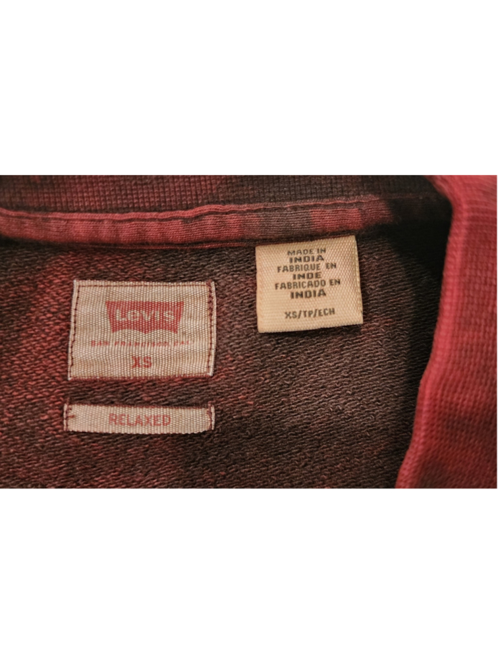 Levi's Sweatshirt Mens XS Maroon Red Acid Wash Logo Pullover Crewneck Relaxed - Picture 7 of 10